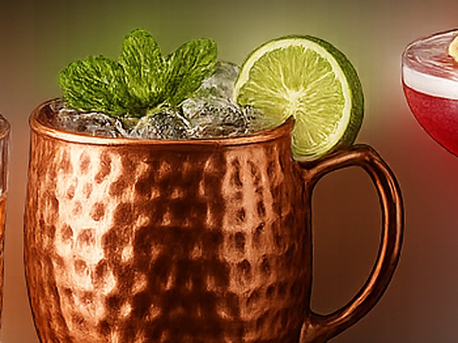 Moscow mule in a copper mug with mint and lime