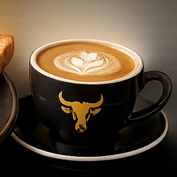 Coffee served in a branded Bull Bar cup